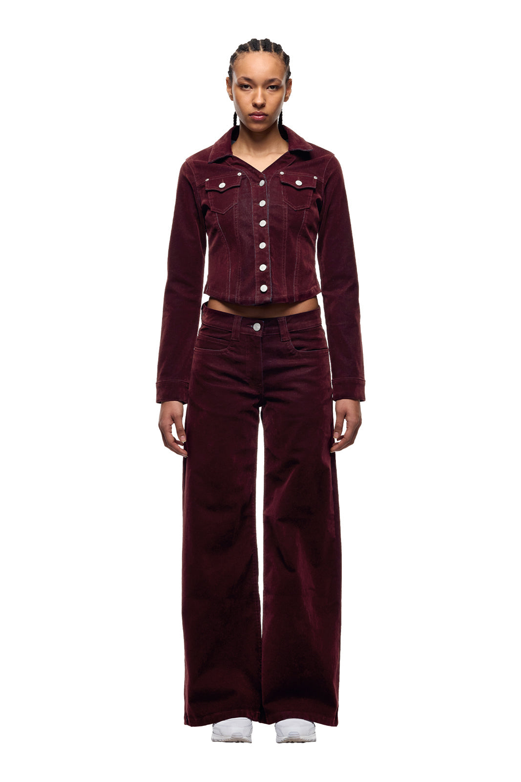 WMNS VELVET DENIM JACKET BORDEAUX RED